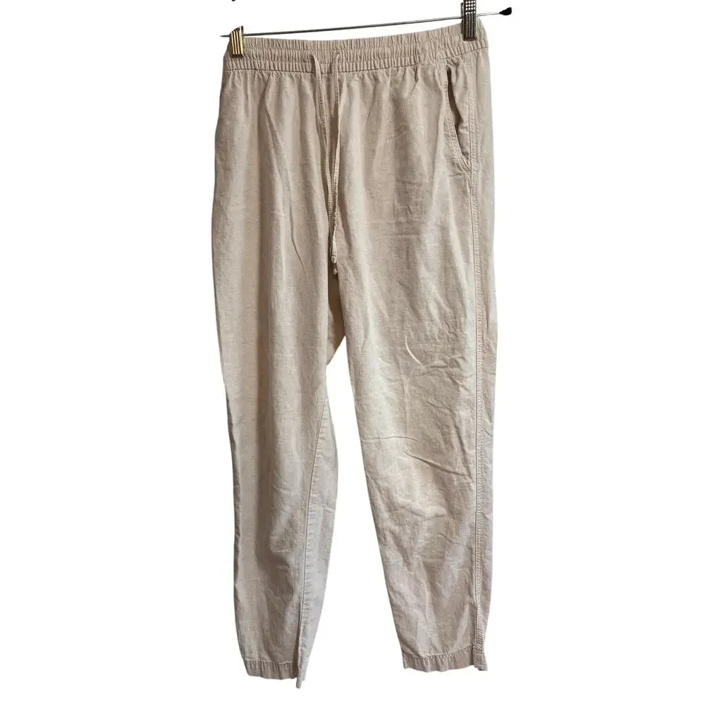 H&M Linen Cotton Drawstring Jogger Pants Women’s Small Beige Oatmeal Tapered